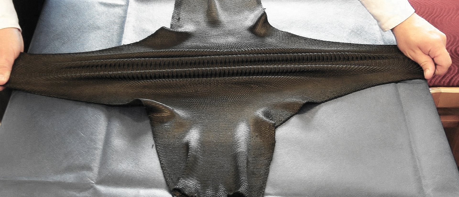Close-up of knitted carbon fibre fabric