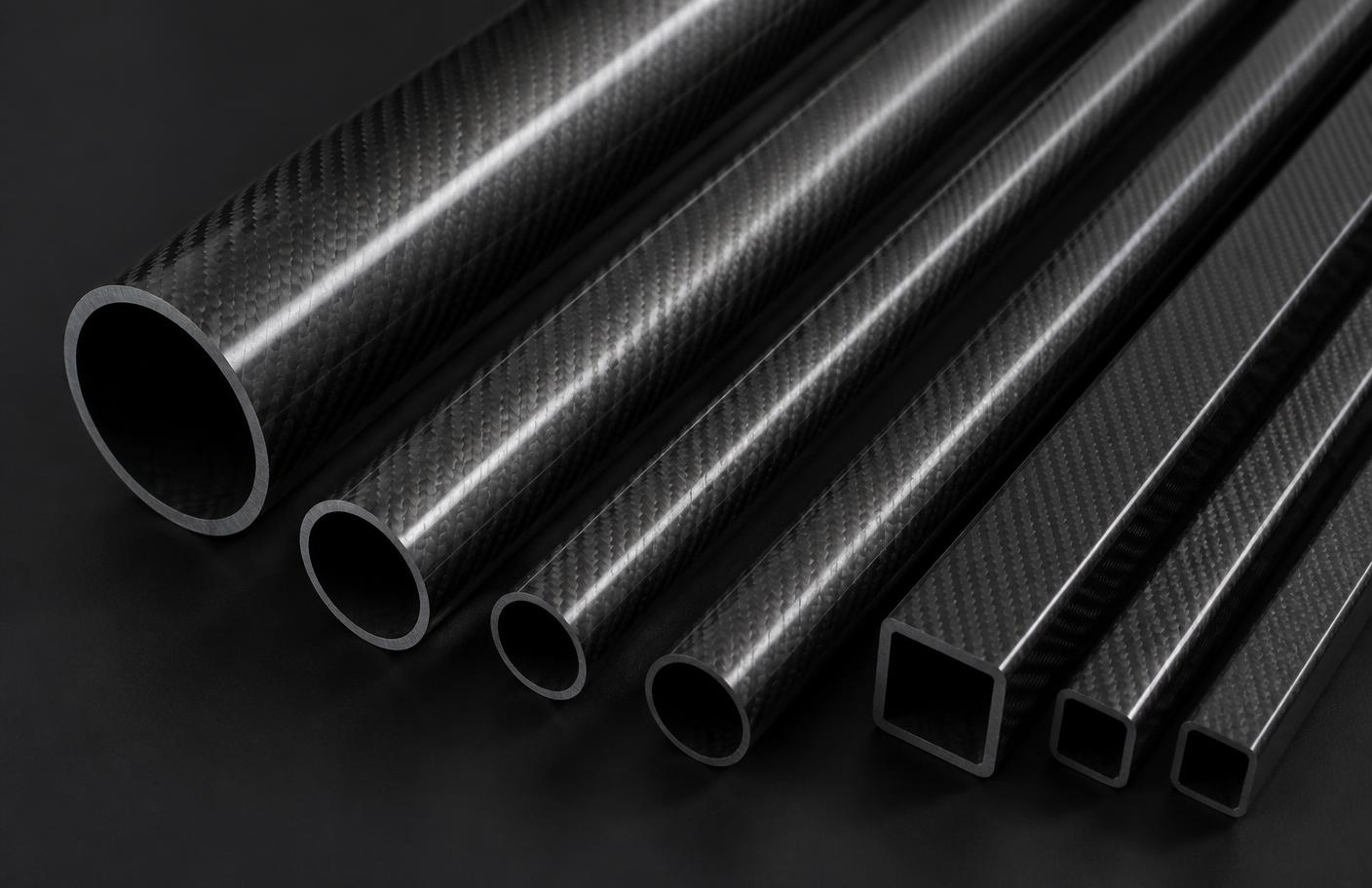 Carbon fibre tubes, booms and rectangular spars of varying sizes